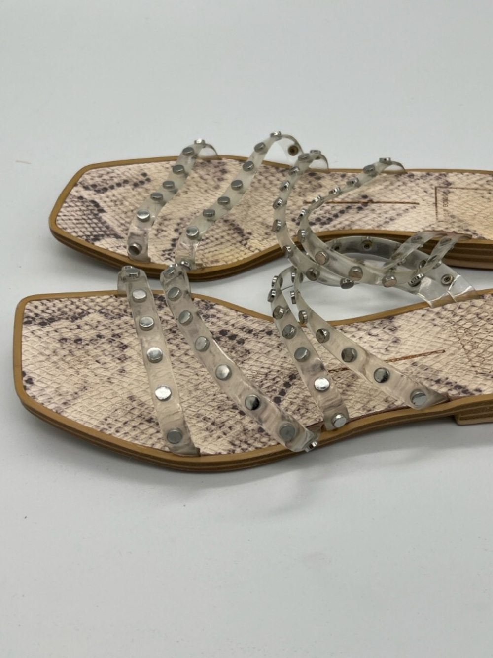Dolce Vita Studded Clear-Strap Snake Print Slide Sandals - Nude - Picture 3 of 5